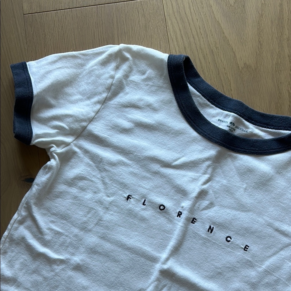 Brandy Melville White and Blue Ringer T-Shirt